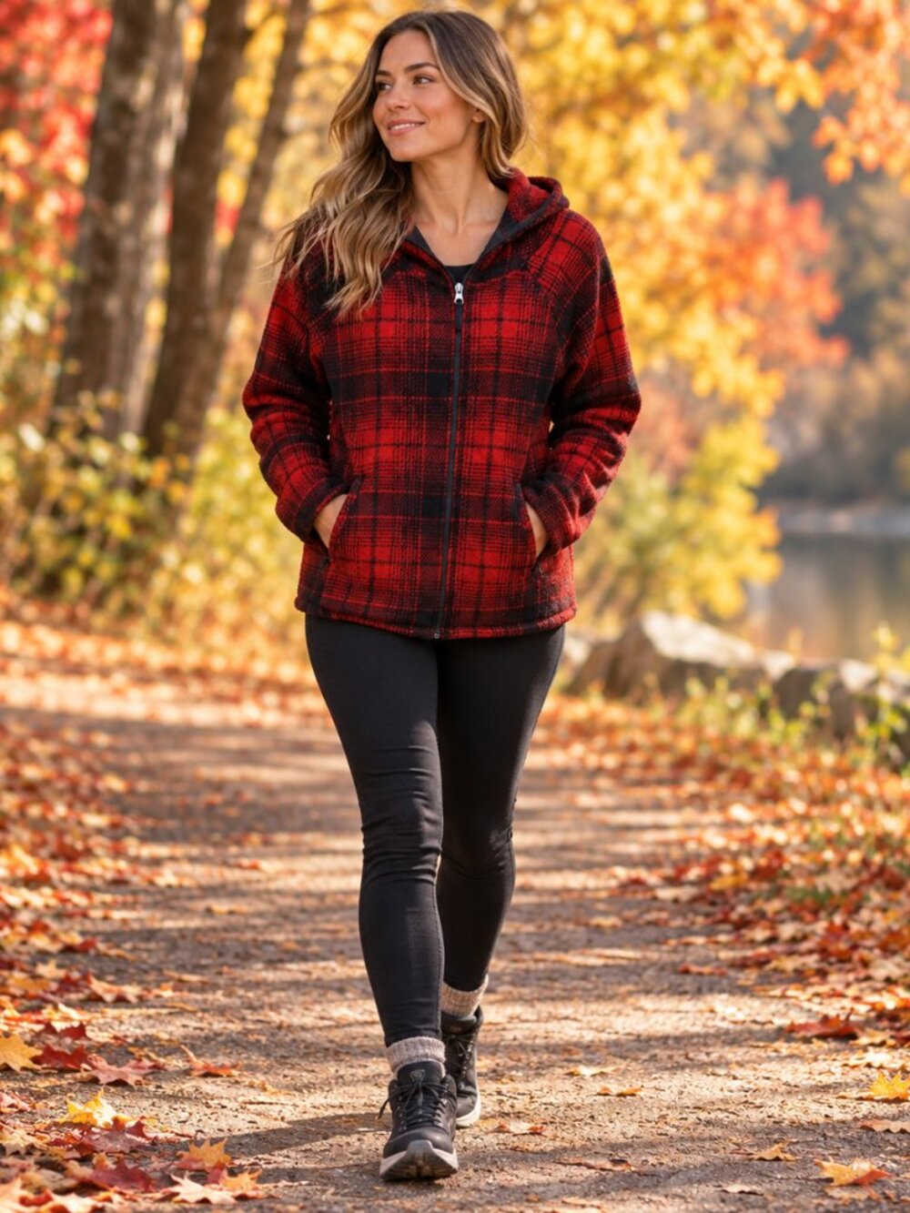 SwissTech Women’s Red Black BuffaloP laid Hoodie Jacket L Cozy Cabin Outdoorsy